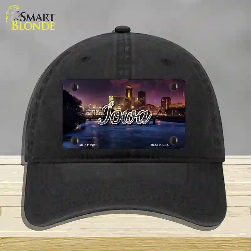 HAT07-MLP-11599 4 x 2.2 in. Iowa Bridge City Lights State Novelty License Plate Hat, Black - Unconstructed Cotton