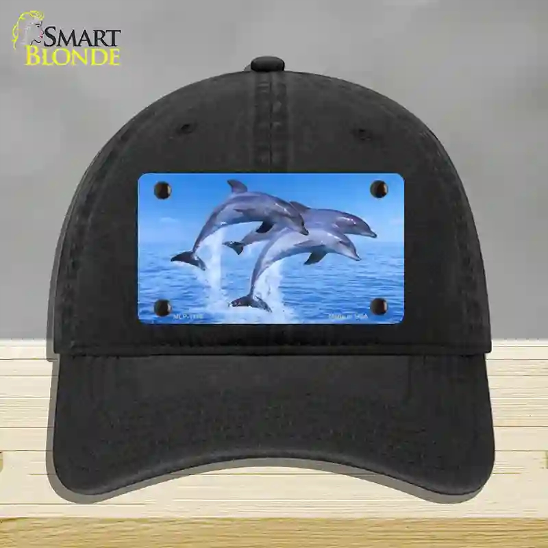 HAT07-MLP-1186 4 x 2.2 in. Dolphins Novelty License Plate Hat, Black - Unconstructed Cotton