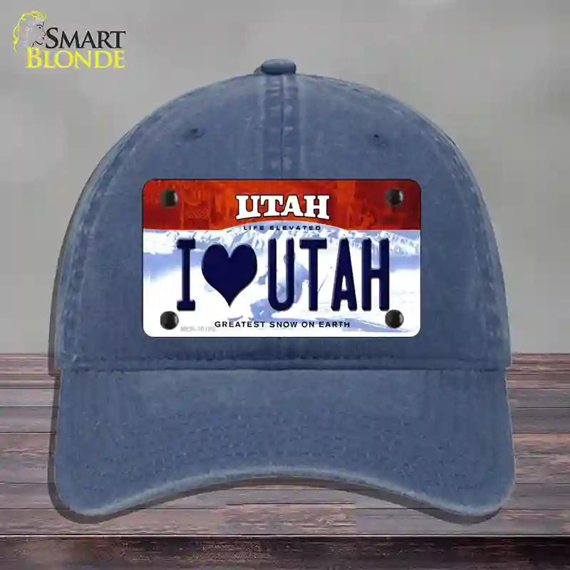 HAT11-MLP-10196 4 x 2.2 in. I Love Utah Novelty License Plate Hat, Navy - Unconstructed Cotton