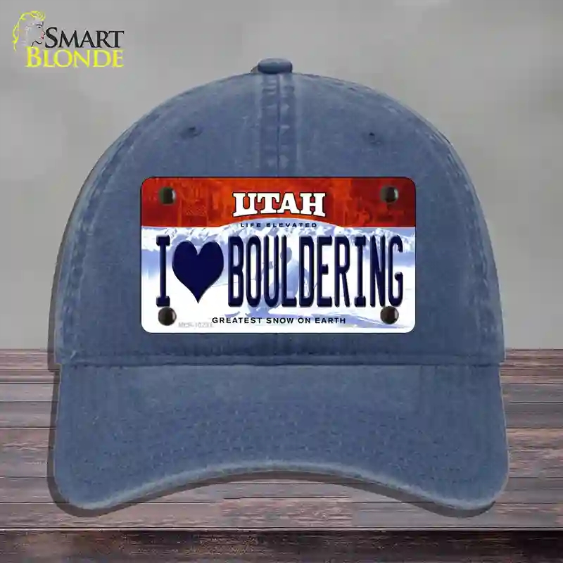 HAT11-MLP-10231 4 x 2.2 in. I Love Bouldering Utah Novelty License Plate Hat, Navy - Unconstructed Cotton