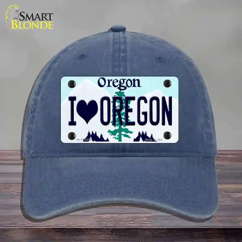 HAT11-MLP-10339 4 x 2.2 in. I Love Oregon Novelty License Plate Hat, Navy - Unconstructed Cotton