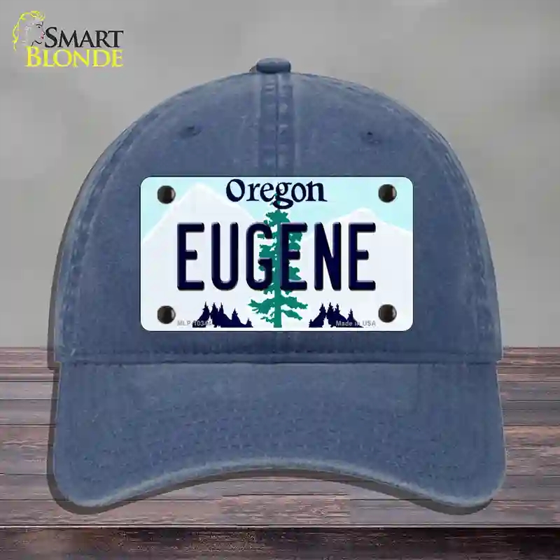HAT11-MLP-10344 4 x 2.2 in. Eugene Oregon Novelty License Plate Hat, Navy - Unconstructed Cotton