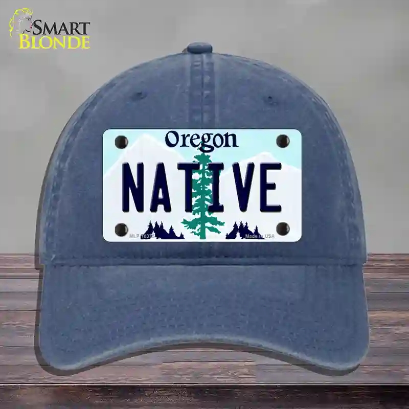 HAT11-MLP-10375 4 x 2.2 in. Native Oregon Novelty License Plate Hat, Navy - Unconstructed Cotton