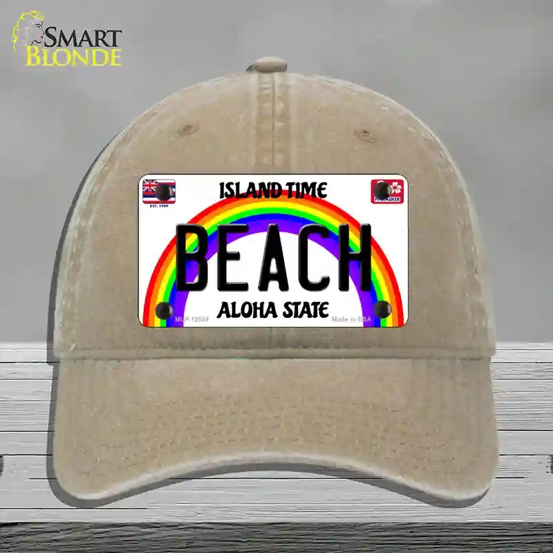 HAT09-MLP-12554 4 x 2.2 in. Beach Hawaii Novelty License Plate Hat, Khaki - Unconstructed Cotton