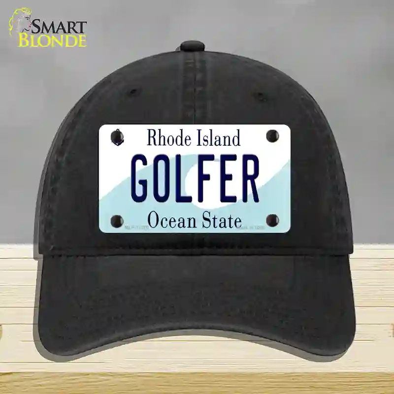 HAT07-MLP-11216 4 x 2.2 in. Golfer Rhode Island State Novelty License Plate Hat, Black - Unconstructed Cotton