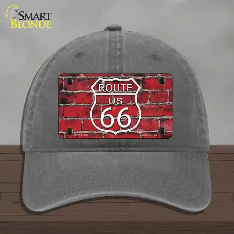 HAT08-MLP-11458 4 x 2.2 in. Route 66 Red Brick Wall Novelty License Plate Hat, Charcoal - Unconstructed Cotton