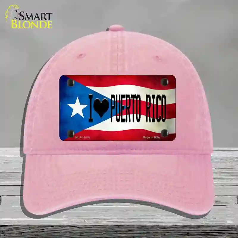 HAT12-MLP-11409 4 x 2.2 in. I Love Puerto Rico Flag Novelty License Plate Hat, Pink - Unconstructed Cotton