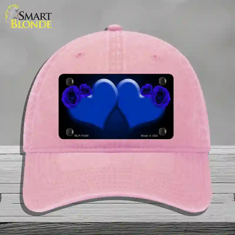 HAT12-MLP-11448 4 x 2.2 in. Hearts Over Roses in Blue Novelty License Plate Hat, Pink - Unconstructed Cotton