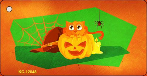KC-12048 1.5 x 3 in. Pumpkin Kitty Novelty Metal Key Chain