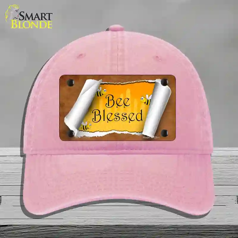 HAT12-MLP-11724 4 x 2.2 in. Bee Blessed Scroll Novelty License Plate Hat, Pink - Unconstructed Cotton