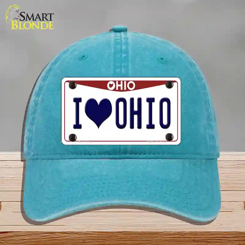 HAT10-MLP-10072 4 x 2.2 in. I Love Ohio Novelty License Plate Hat, Lake Blue - Unconstructed Cotton