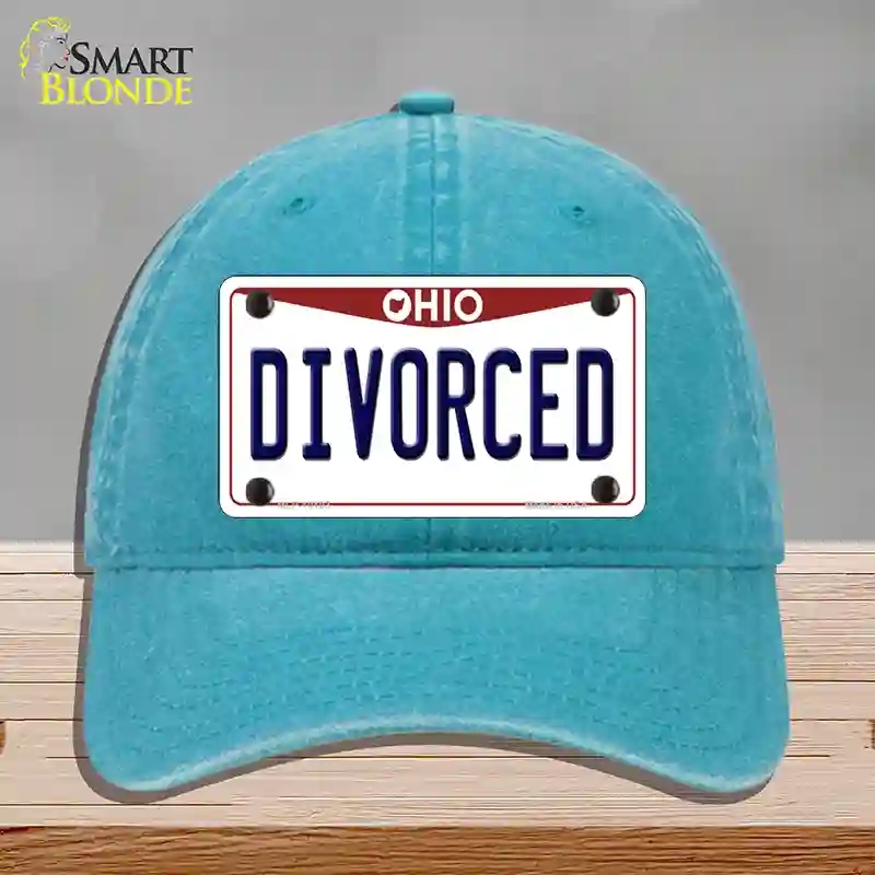 HAT10-MLP-10103 4 x 2.2 in. Divorced Ohio Novelty License Plate Hat, Lake Blue - Unconstructed Cotton