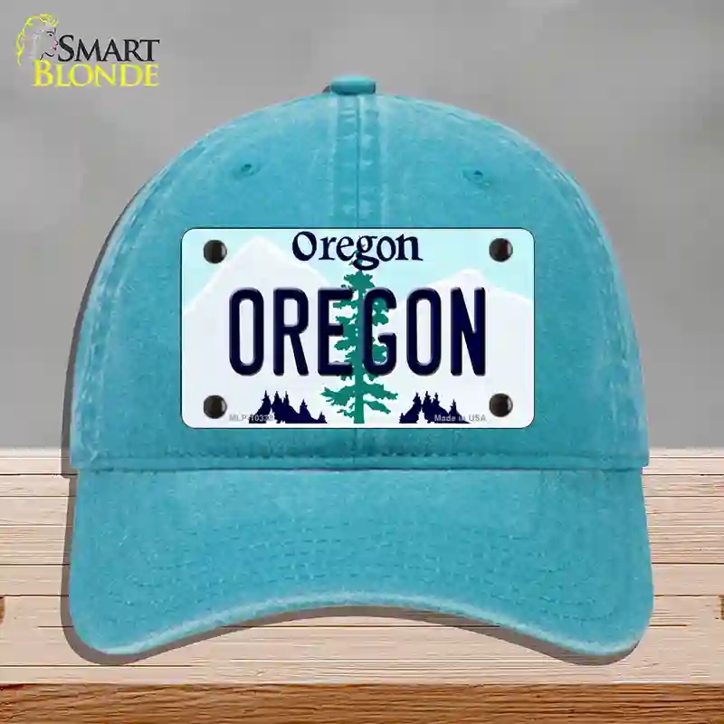 HAT10-MLP-10338 4 x 2.2 in. Oregon Tree Novelty License Plate Hat, Lake Blue - Unconstructed Cotton