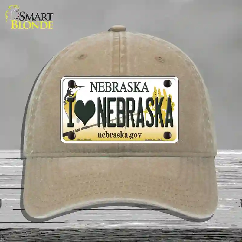 HAT09-MLP-10567 4 x 2.2 in. I Love Nebraska Novelty License Plate Hat, Khaki - Unconstructed Cotton