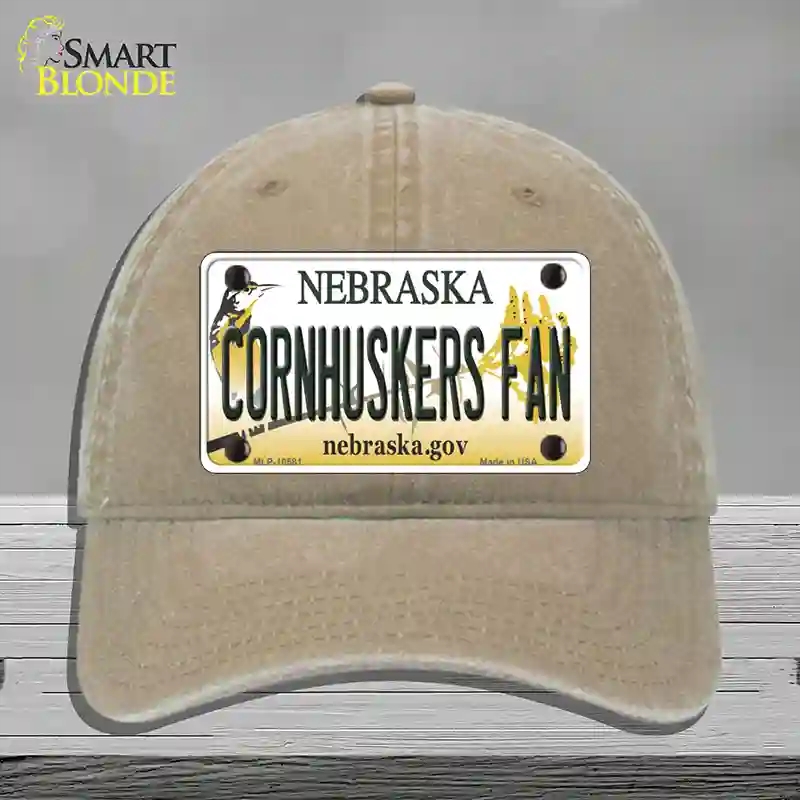 HAT09-MLP-10581 4 x 2.2 in. Cornhuskers Fan Nebraska Novelty License Plate Hat, Khaki - Unconstructed Cotton