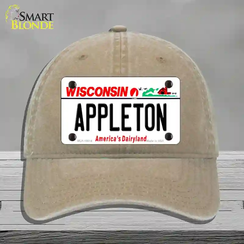 HAT09-MLP-10614 4 x 2.2 in. Appleton Wisconsin Novelty License Plate Hat, Khaki - Unconstructed Cotton