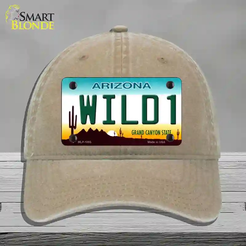 HAT09-MLP-1085 4 x 2.2 in. Wild 1 Arizona Novelty License Plate Hat, Khaki - Unconstructed Cotton