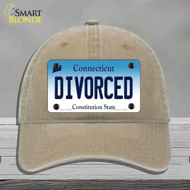 HAT09-MLP-10933 4 x 2.2 in. Divorced Connecticut Novelty License Plate Hat, Khaki - Unconstructed Cotton