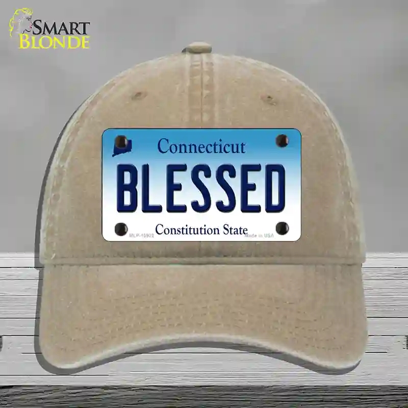 HAT09-MLP-10922 4 x 2.2 in. Blessed Connecticut Novelty License Plate Hat, Khaki - Unconstructed Cotton