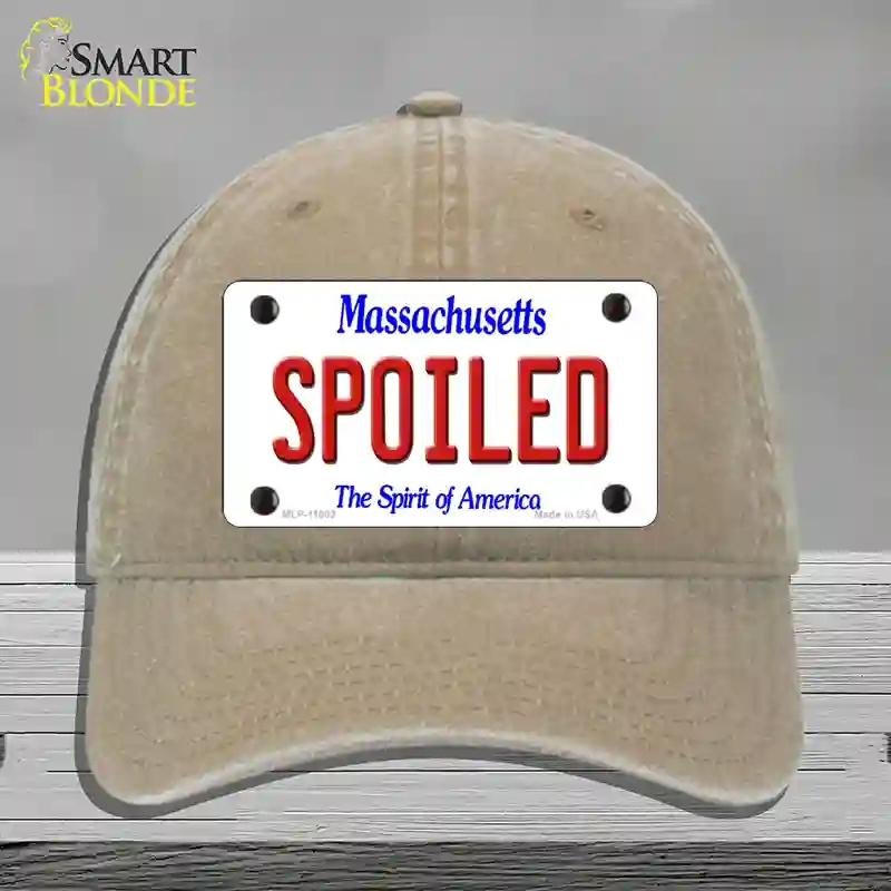HAT09-MLP-11002 4 x 2.2 in. Spoiled Massachusetts Novelty License Plate Hat, Khaki - Unconstructed Cotton