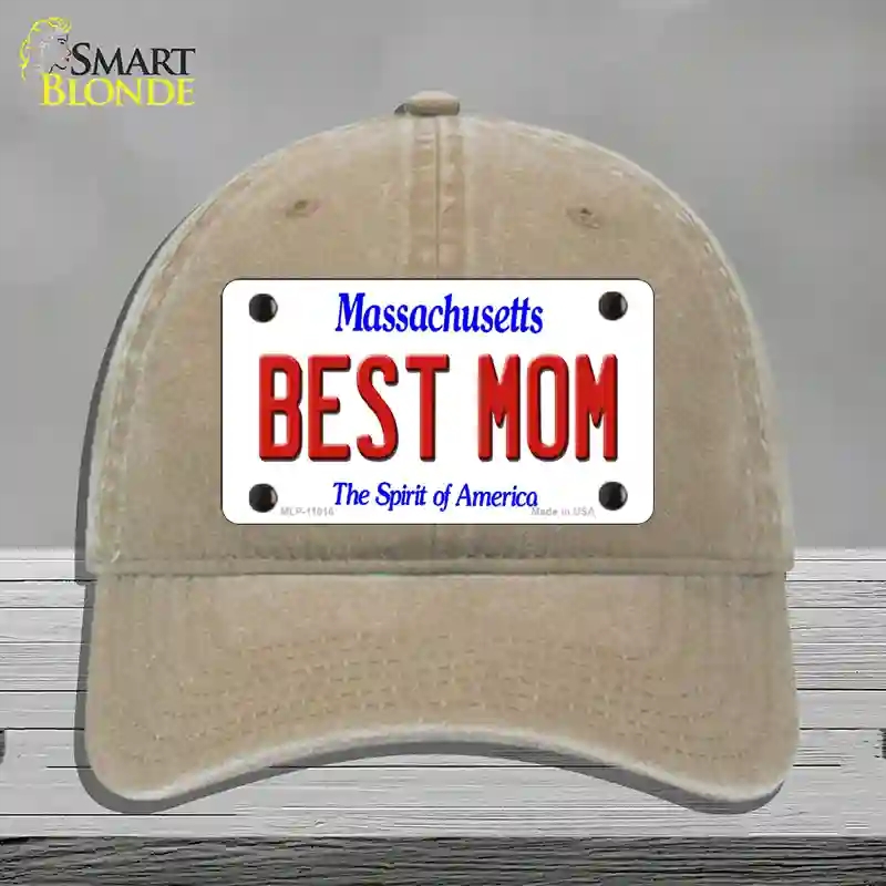 HAT09-MLP-11016 4 x 2.2 in. Best Mom Massachusetts Novelty License Plate Hat, Khaki - Unconstructed Cotton
