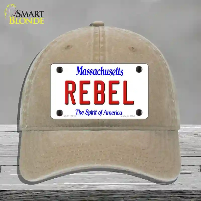 HAT09-MLP-11018 4 x 2.2 in. Rebel Massachusetts Novelty License Plate Hat, Khaki - Unconstructed Cotton