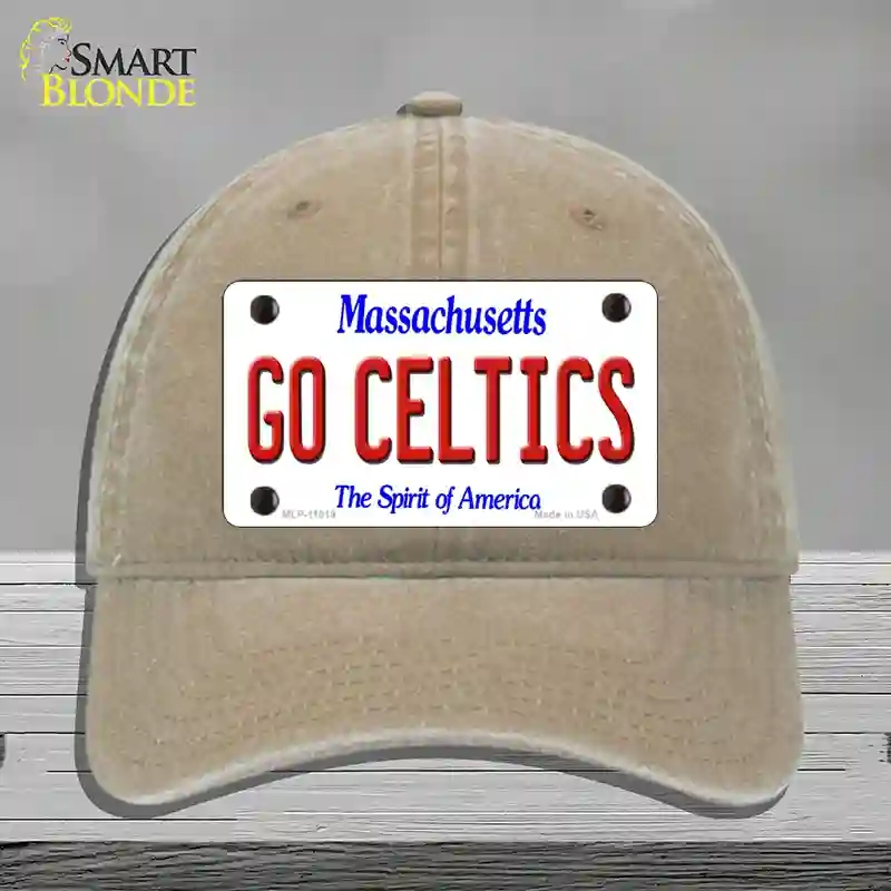 HAT09-MLP-11019 4 x 2.2 in. Go Celtics Massachusetts Novelty License Plate Hat, Khaki - Unconstructed Cotton