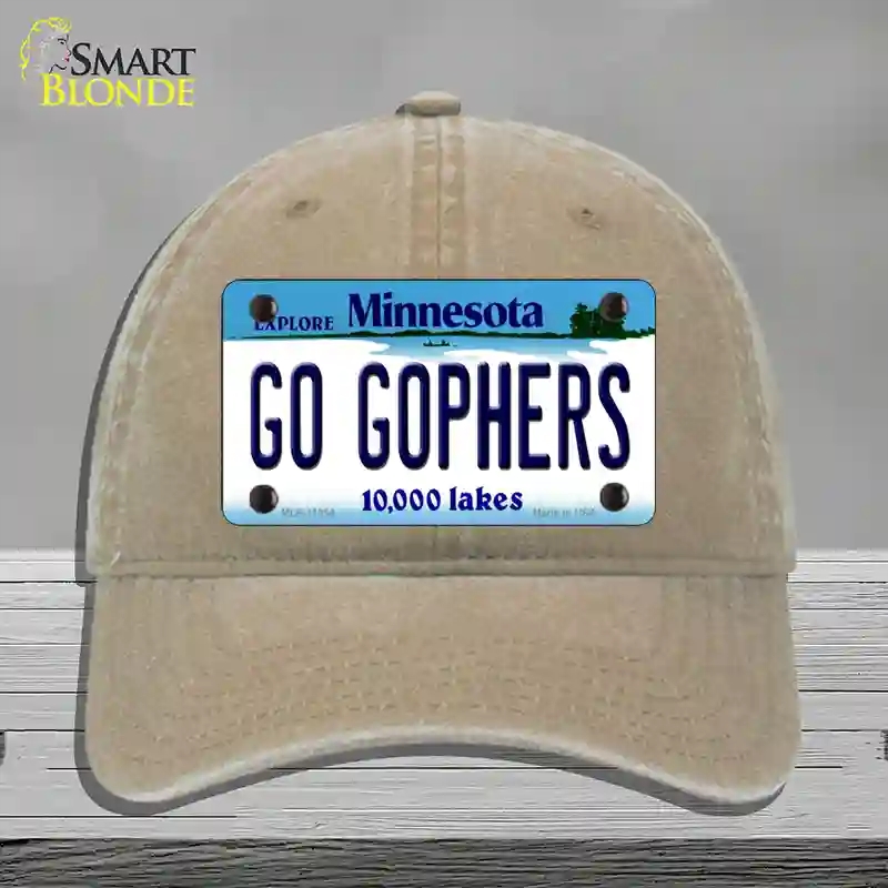 HAT09-MLP-11054 4 x 2.2 in. Go Gophers Minnesota State Novelty License Plate Hat, Khaki - Unconstructed Cotton