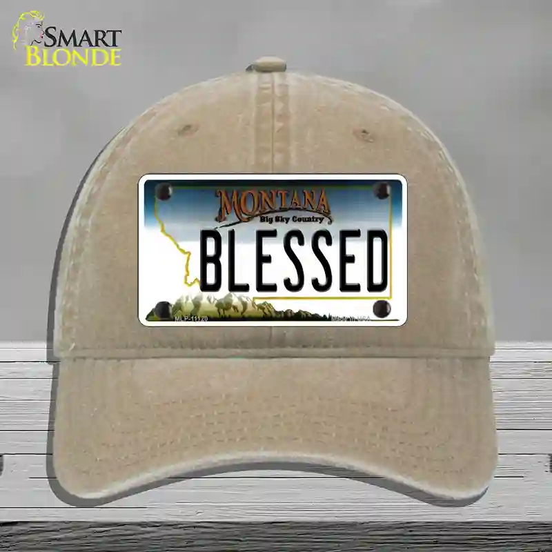 HAT09-MLP-11120 4 x 2.2 in. Blessed Montana State Novelty License Plate Hat, Khaki - Unconstructed Cotton