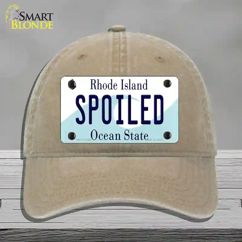 HAT09-MLP-11204 4 x 2.2 in. Spoiled Rhode Island State Novelty License Plate Hat, Khaki - Unconstructed Cotton