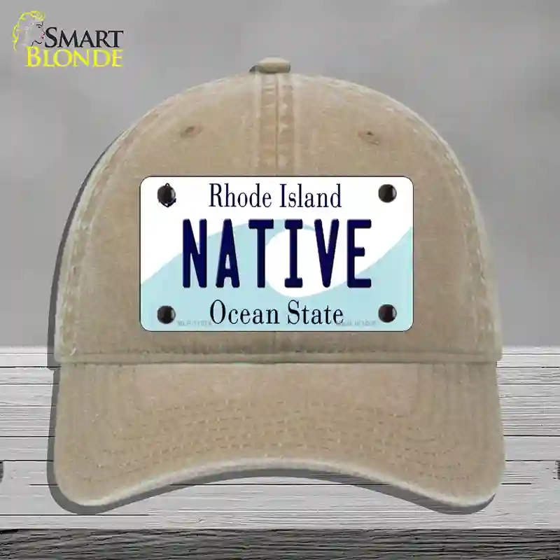 HAT09-MLP-11214 4 x 2.2 in. Native Rhode Island State Novelty License Plate Hat, Khaki - Unconstructed Cotton