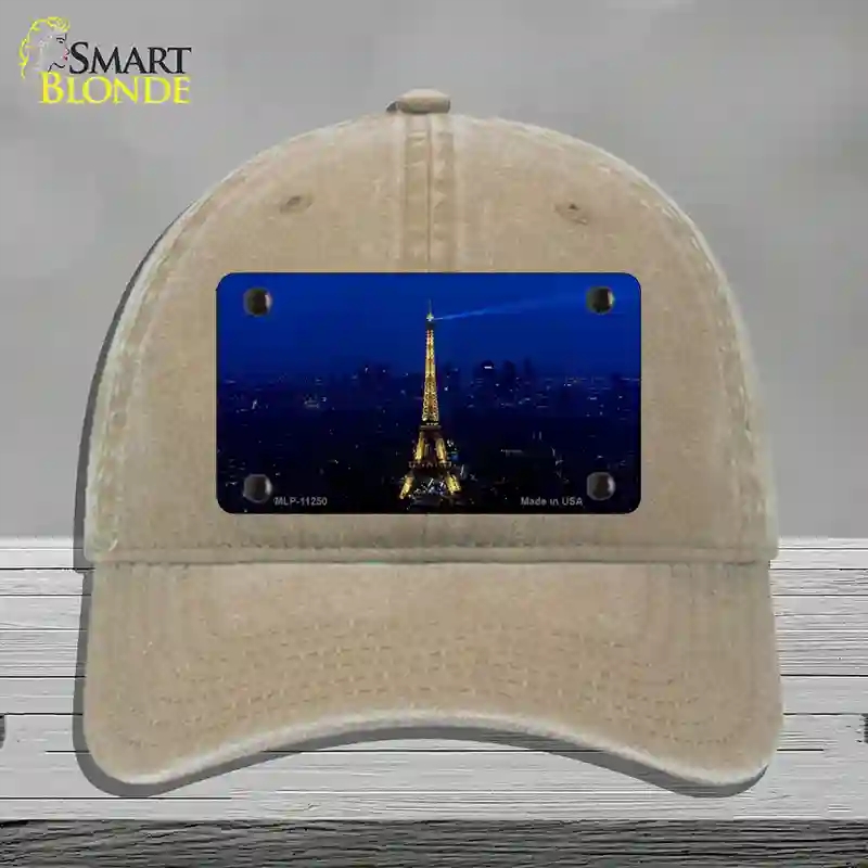 HAT09-MLP-11250 4 x 2.2 in. Eiffel Tower Night with City Skyline Novelty License Plate Hat, Khaki - Unconstructed Cotton