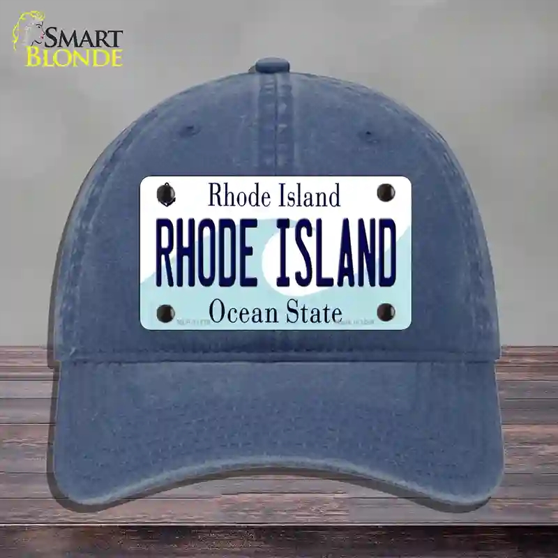 HAT11-MLP-11179 4 x 2.2 in. Rhode Island State Novelty License Plate Hat, Navy - Unconstructed Cotton