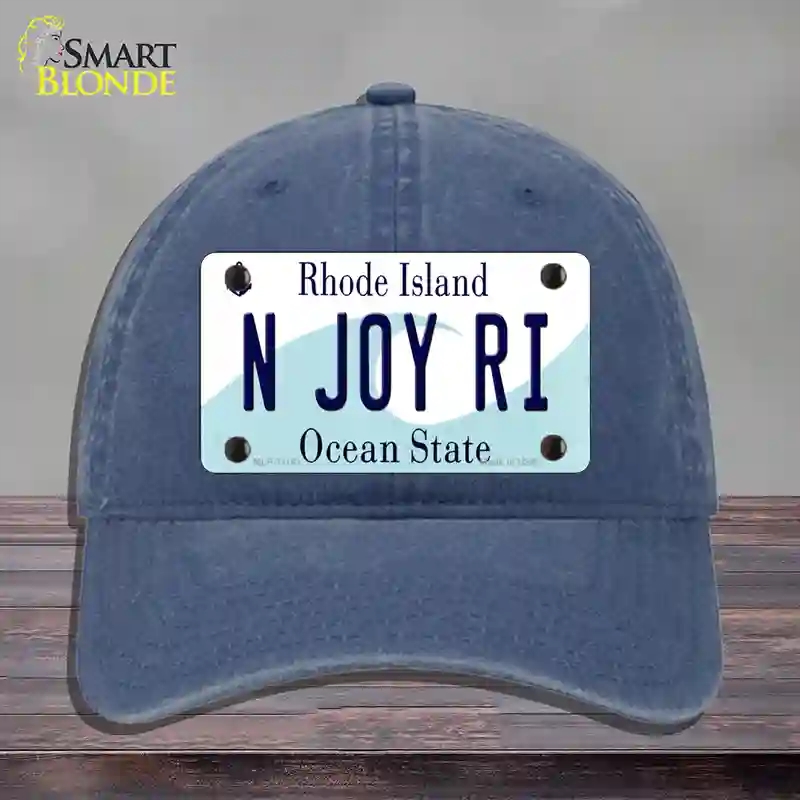 HAT11-MLP-11181 4 x 2.2 in. N Joy RI Rhode Island State Novelty License Plate Hat, Navy - Unconstructed Cotton