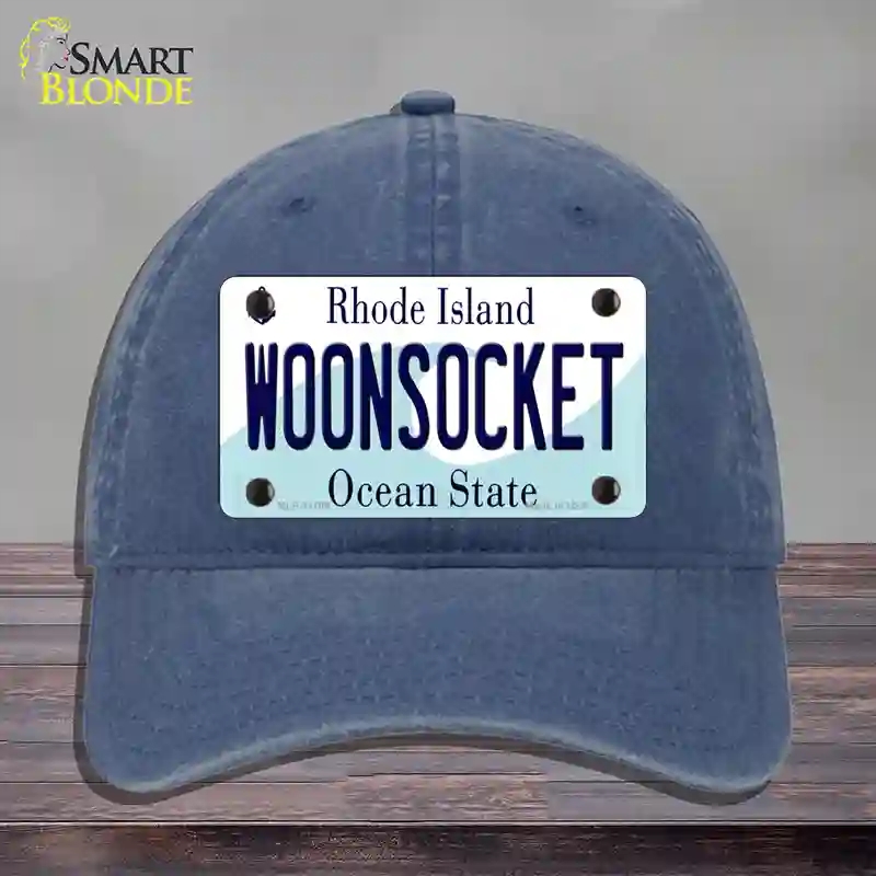 HAT11-MLP-11186 4 x 2.2 in. Woonsocket Rhode Island State Novelty License Plate Hat, Navy - Unconstructed Cotton