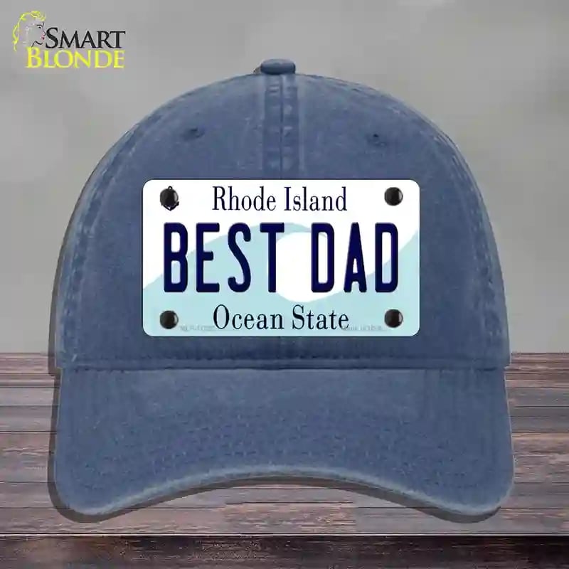 HAT11-MLP-11222 4 x 2.2 in. Best Dad Rhode Island State Novelty License Plate Hat, Navy - Unconstructed Cotton
