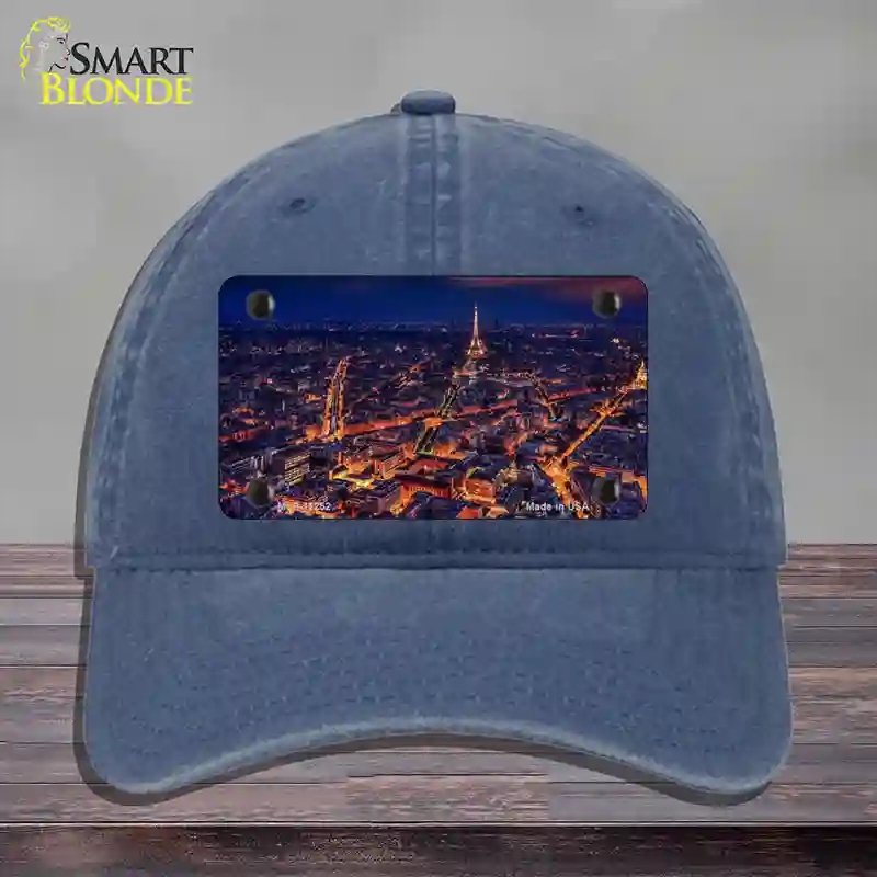 HAT11-MLP-11252 4 x 2.2 in. Paris At Night Eiffel Tower in Center Novelty License Plate Hat, Navy - Unconstructed Cotton