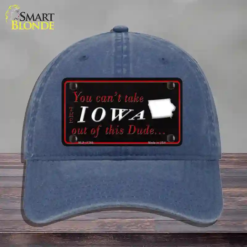 HAT11-MLP-11269 4 x 2.2 in. Iowa Dude Novelty License Plate Hat, Navy - Unconstructed Cotton