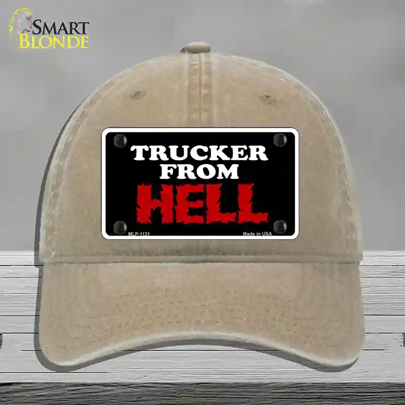HAT09-MLP-1121 4 x 2.2 in. Mesh From Hell Novelty License Plate Hat, Khaki - Unconstructed Cotton