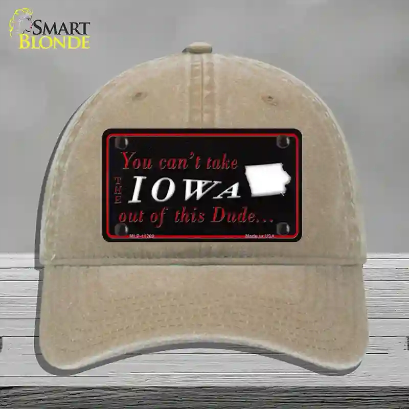HAT09-MLP-11269 4 x 2.2 in. Iowa Dude Novelty License Plate Hat, Khaki - Unconstructed Cotton