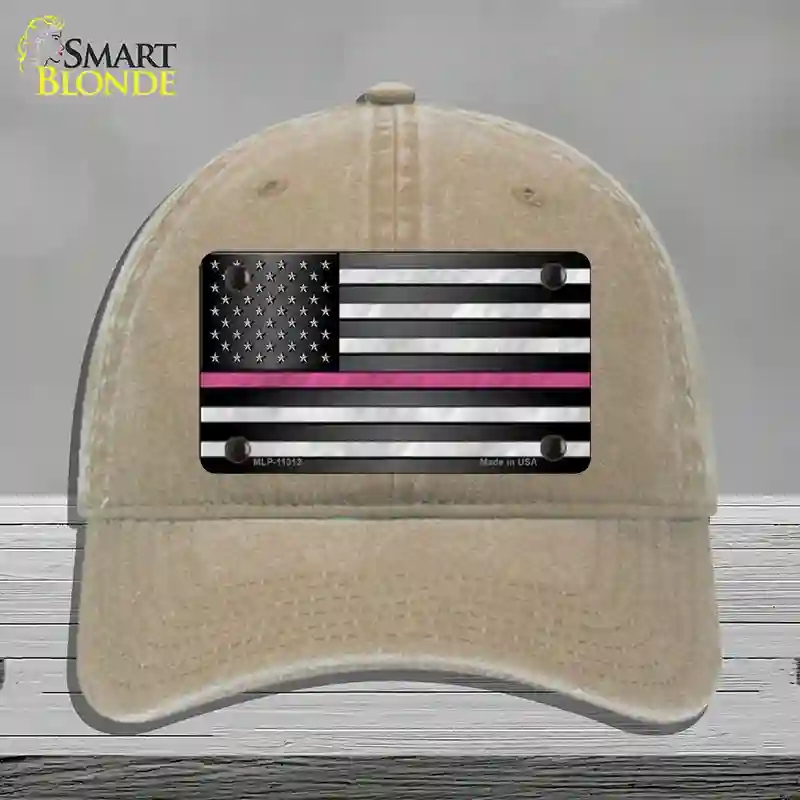 HAT09-MLP-11312 4 x 2.2 in. Thin Pink Line Novelty License Plate Hat, Khaki - Unconstructed Cotton