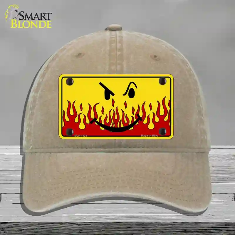 HAT09-MLP-1135 4 x 2.2 in. Smiley Flame Novelty License Plate Hat, Khaki - Unconstructed Cotton