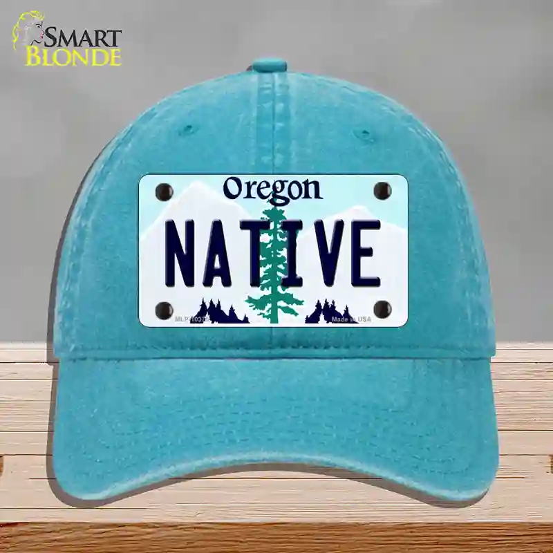 HAT10-MLP-10375 4 x 2.2 in. Native Oregon Novelty License Plate Hat, Lake Blue - Unconstructed Cotton