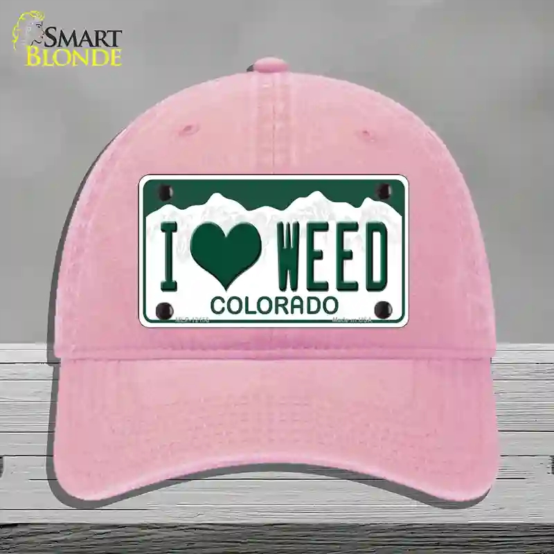 HAT12-MLP-12156 4 x 2.2 in. I Love Weed Colorado Novelty License Plate Hat, Pink - Unconstructed Cotton