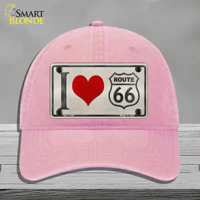 HAT12-MLP-1253 4 x 2.2 in. I Love Route 66 Novelty License Plate Hat, Pink - Unconstructed Cotton