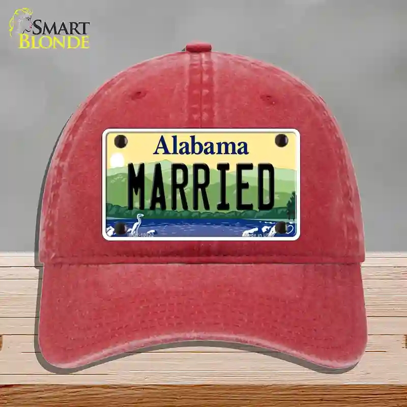 HAT13-MLP-10022 4 x 2.2 in. Married Alabama Novelty License Plate Hat, Red - Unconstructed Cotton