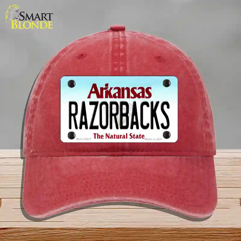 HAT13-MLP-10037 4 x 2.2 in. Razorbacks Arkansas Novelty License Plate Hat, Red - Unconstructed Cotton