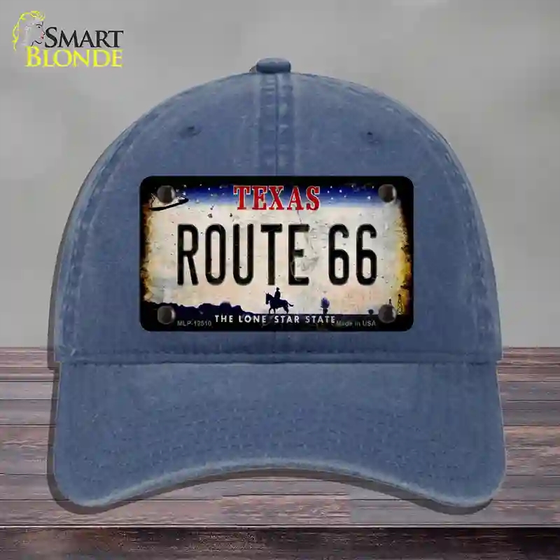 HAT11-MLP-12510 4 x 2.2 in. Route 66 Texas Rusty Novelty License Plate Hat, Navy - Unconstructed Cotton