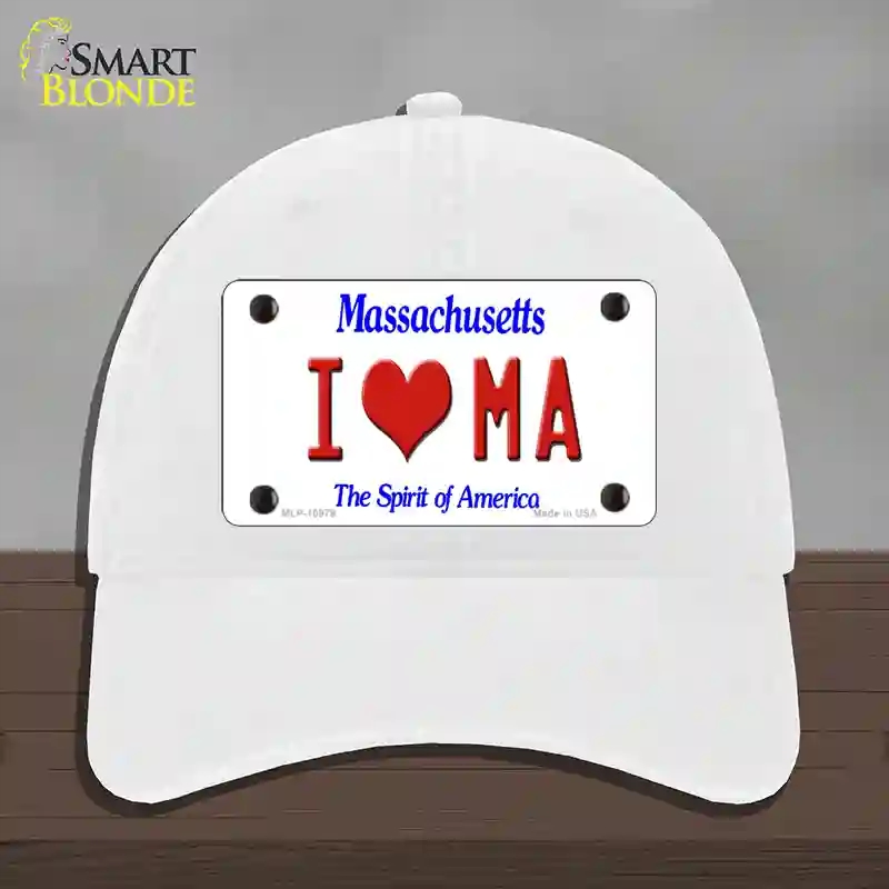 HAT14-MLP-10979 4 x 2.2 in. I Love Massachusetts Novelty License Plate Hat, White - Unconstructed Cotton