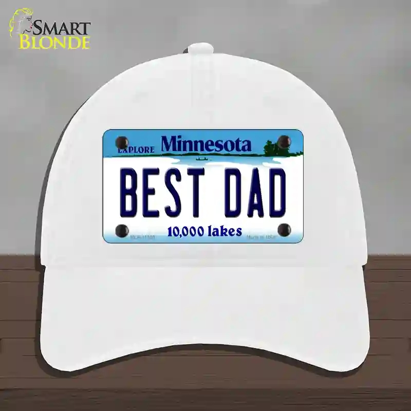 HAT14-MLP-11080 4 x 2.2 in. Best Dad Minnesota State Novelty License Plate Hat, White - Unconstructed Cotton